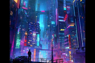 create a cyberpunk city and scifi art