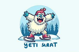 design a unique skating yeti mascot logo