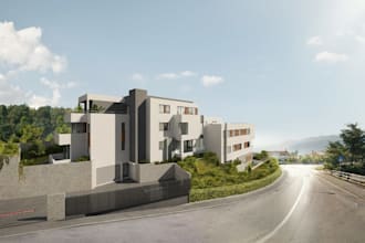 design 3d villa, luxury apartment, estate building, patio render, facade, pool