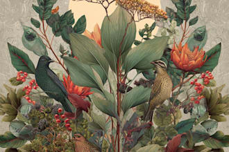 create a realistic botanical and nature inspired art