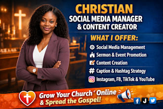 be christian social media manager, content creator for churches and ministries