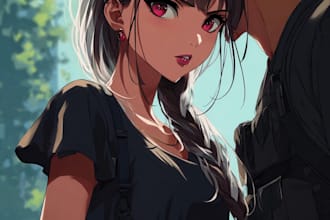 draw a couple illustration in anime style