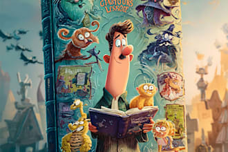 do a cartoon book cover illustration