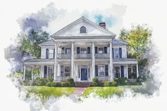 house in watercolor painting style