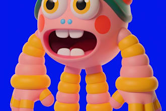 design cute 3d mascot character for game,printing in cartoon