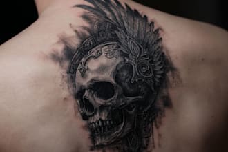 custom a geometric realism in black and grey tattoo design