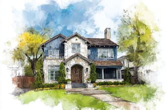 make watercolor architectural home and villa painting