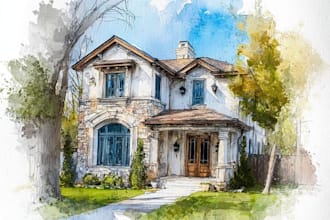 paint personalized watercolor family home portrait