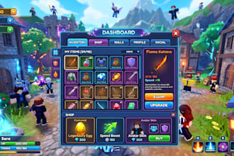 create game UI UX design for mobile, PC and console game, hud, admin dashboard
