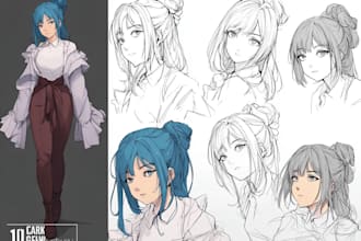 create professional anime character sheet and turnaround