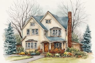 create soft watercolor family home portrait illustration