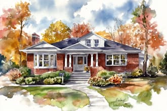 house in watercolor painting style