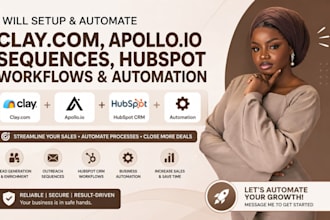 setup clay com, apollo io sequences, hubspot crm workflows, and automation
