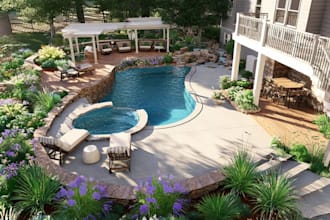 design backyard, pool, patio as a landscape architect