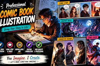design custom comic panels, webcomics  character illustrations and manga art