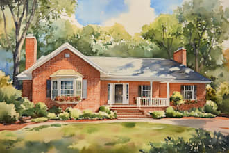 house in watercolor painting style