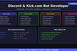 build a custom discord or kick bot for your server or stream
