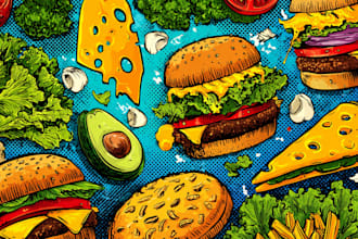 design retro food pop art and food illustration
