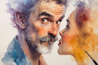 create wedding watercolor caricature portrait artistic gift