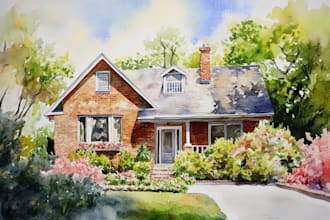 create house and building photo into watercolor art
