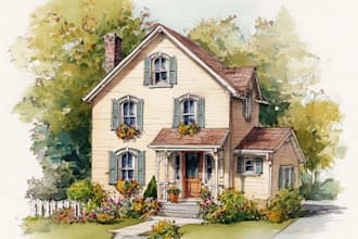 create personalized watercolor dream house illustration