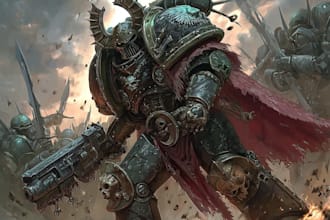 draw grimdark warhammer 40k character art and sci fi illustration