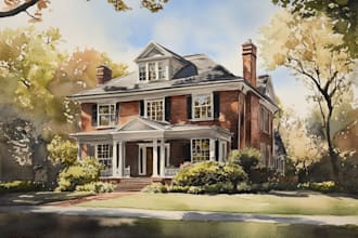 draw house illustration watercolor style