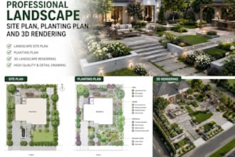 design professional landscape site plan, planting plan and 3d rendering