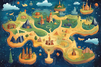 create a fantasy atlas map, vector world map