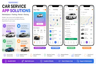 develop car marketplace app, car parking app, car rental app, car sharing app