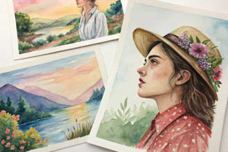 create hand painted watercolor art and portraits