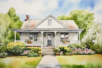 custom digital watercolor house