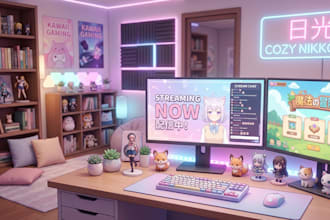 create anime style vtuber background, streaming room designs, for live2d streams