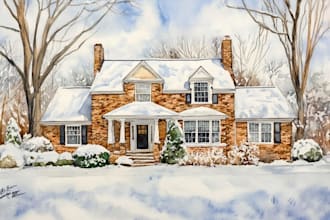 create a custom pen and watercolor house or building