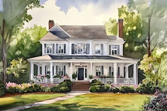 custom digital watercolor house