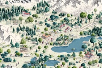 create historical map illustration vintage antique style