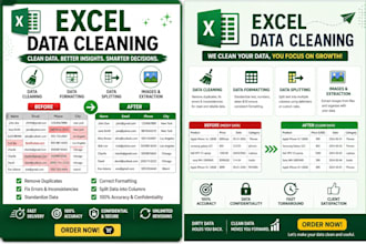 do excel data cleaning, formatting, splitting and merging