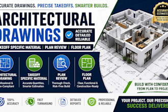 do architectural drawing, takeoff specific material, plan review, floor plan