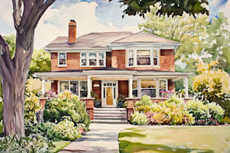 paint custom watercolor house portrait