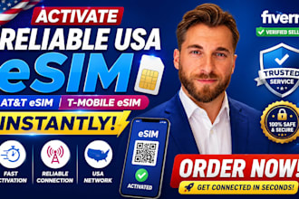 activate reliable USA esim, at t esim, t mobile esim instantly