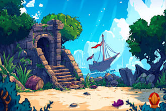 design 2d game concept art, background and environment