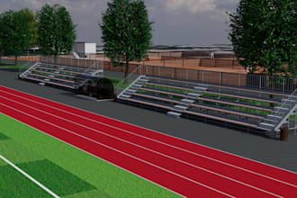 redesign 3d sport complex, baseball field, padel court, gym, tennis court render