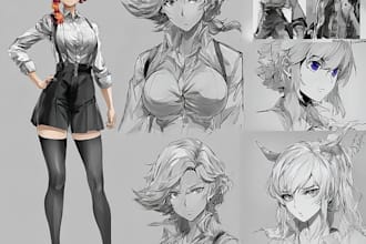 draw character sheet for character design in anime style