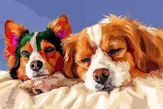 draw illustration dog, cat, or any pet into cartoon vector