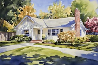 custom digital watercolor house