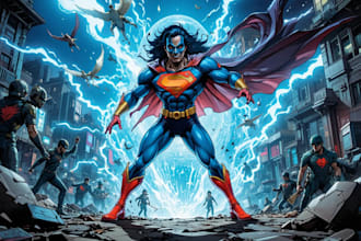 illustrate dynamic superhero comic art for you