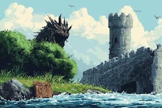 draw pixel art scene and background for your game
