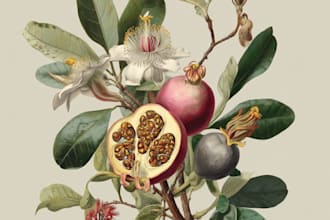 paint botanical illustration plants, fruits, flowers, veget