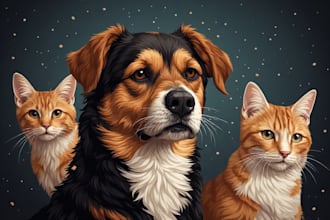 draw a awesome pet portrait, dog portrait cat portrait art