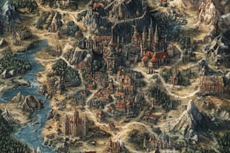 make fantasy map illustration for dnd, novels and games